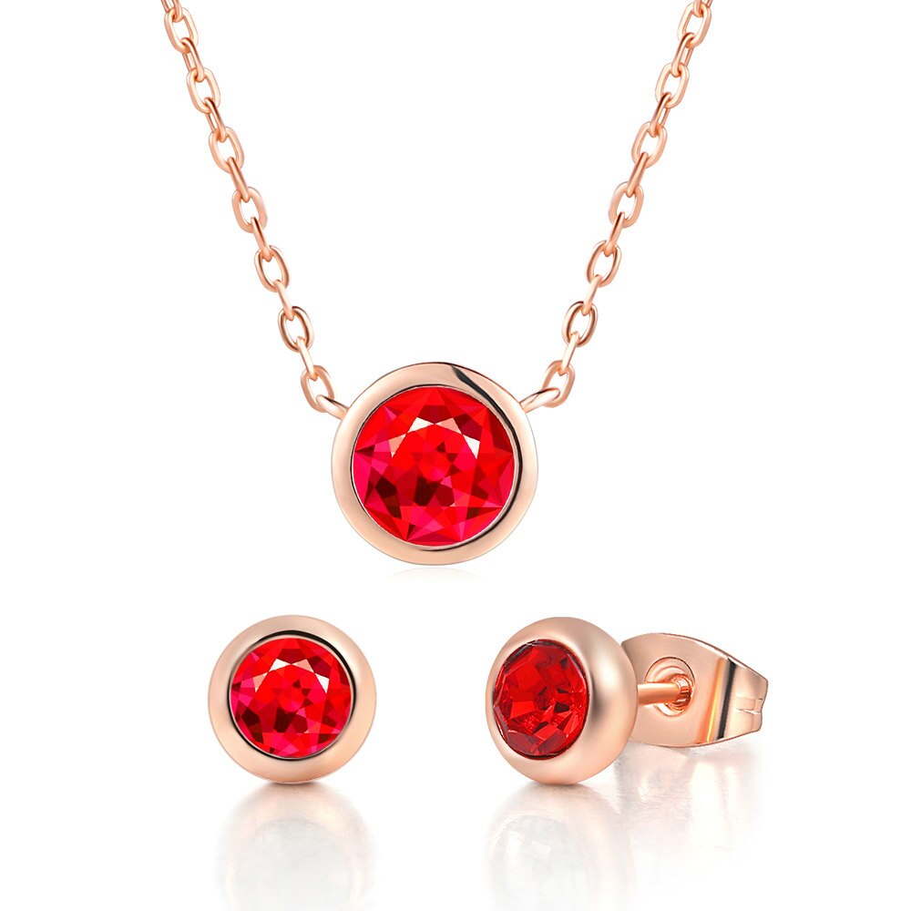 Ensemble de bijoux classique pour femmes classique Style Simple cristal AAA + CZ collier boucles d'oreilles ensemble de bijoux pour femmes fille S370: Rose Gold Red