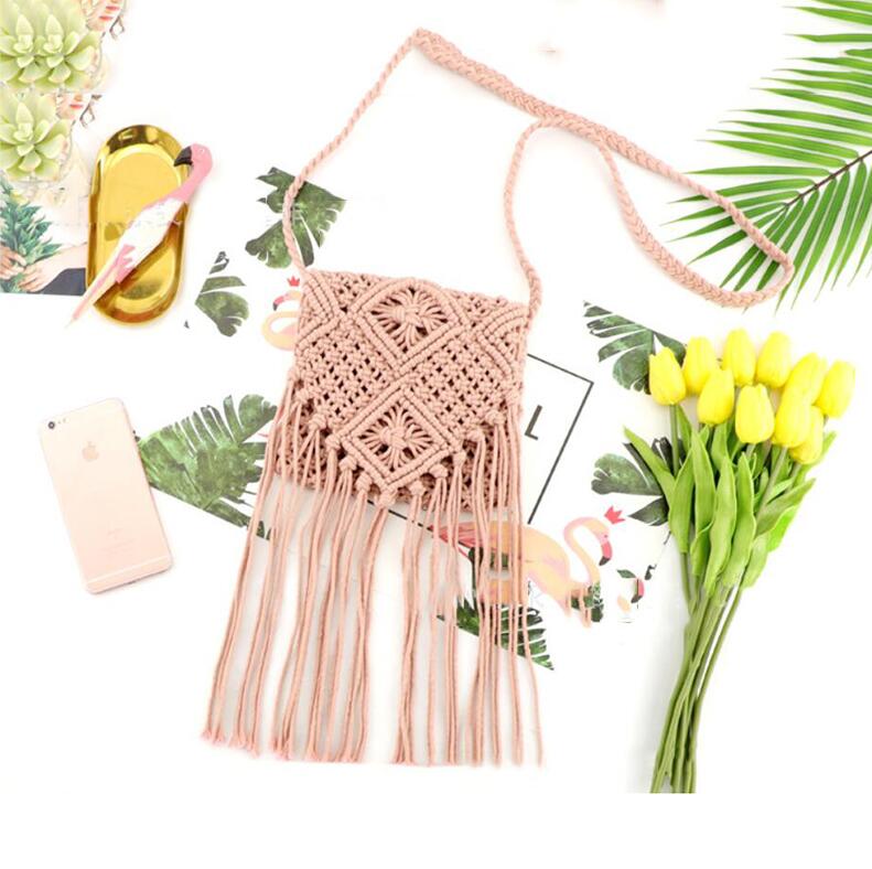 Neue Stroh Tasche Böhmischen Quaste Strand Tasche Frauen Häkeln Fransen Crossbody Ultraleicht Schulter Tasche Frauen Kleine Bolsos Feminina: Pink