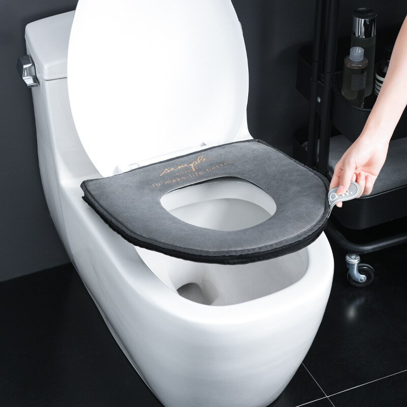 Épaissi luxe coton Linter doux lavable fermeture éclair salle de bain pleine taille universel accessoires ensemble couverture de siège de toilette