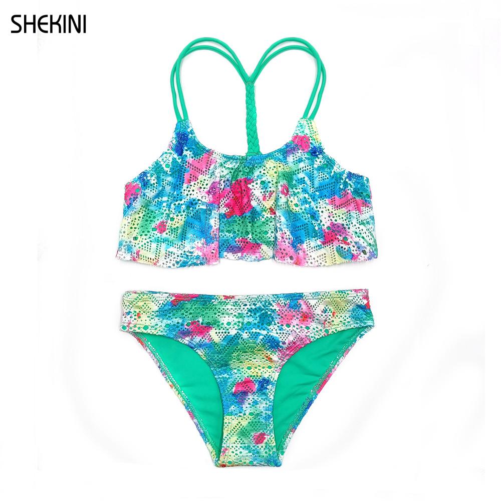 SHEKINI – maillot de bain tressé en dentelle pour filles, ensemble deux pièces, à volants, ajouré, pour adolescentes, vêtements de plage, Adorable