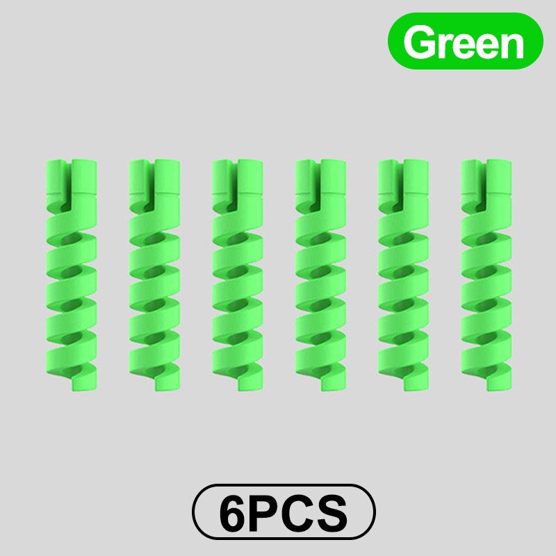 Zabezpieczenie kabla ładującego do telefonów uchwyt na kabel oplot na kable klip do myszy przewód ładowarki USB zarządzanie organizer do kabli: A 6Pcs-Green