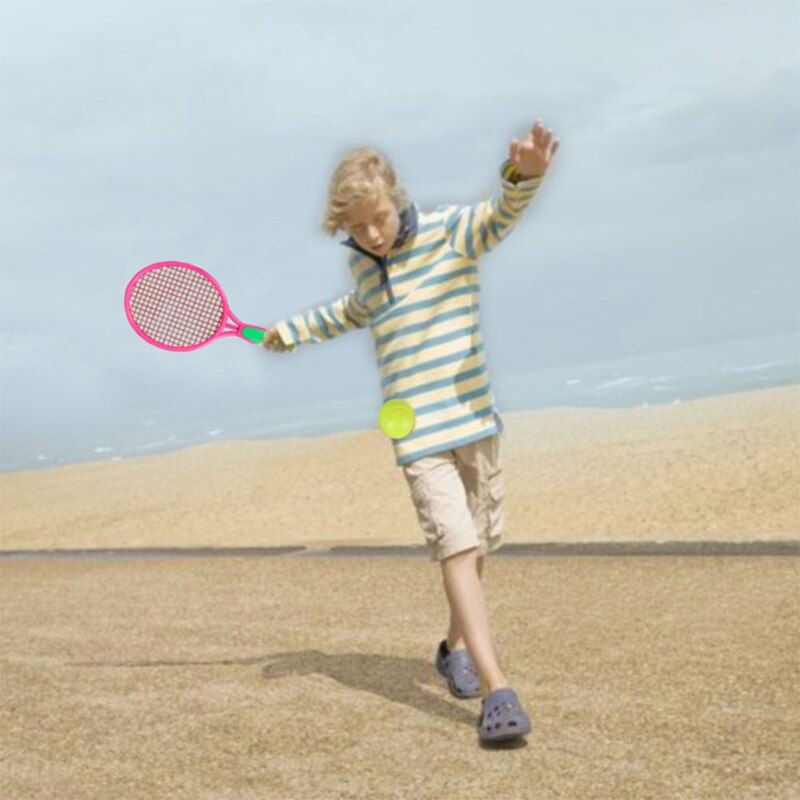 2 sett strandtennisracket barneutendørssportracket med badmintonball grønn og rosa