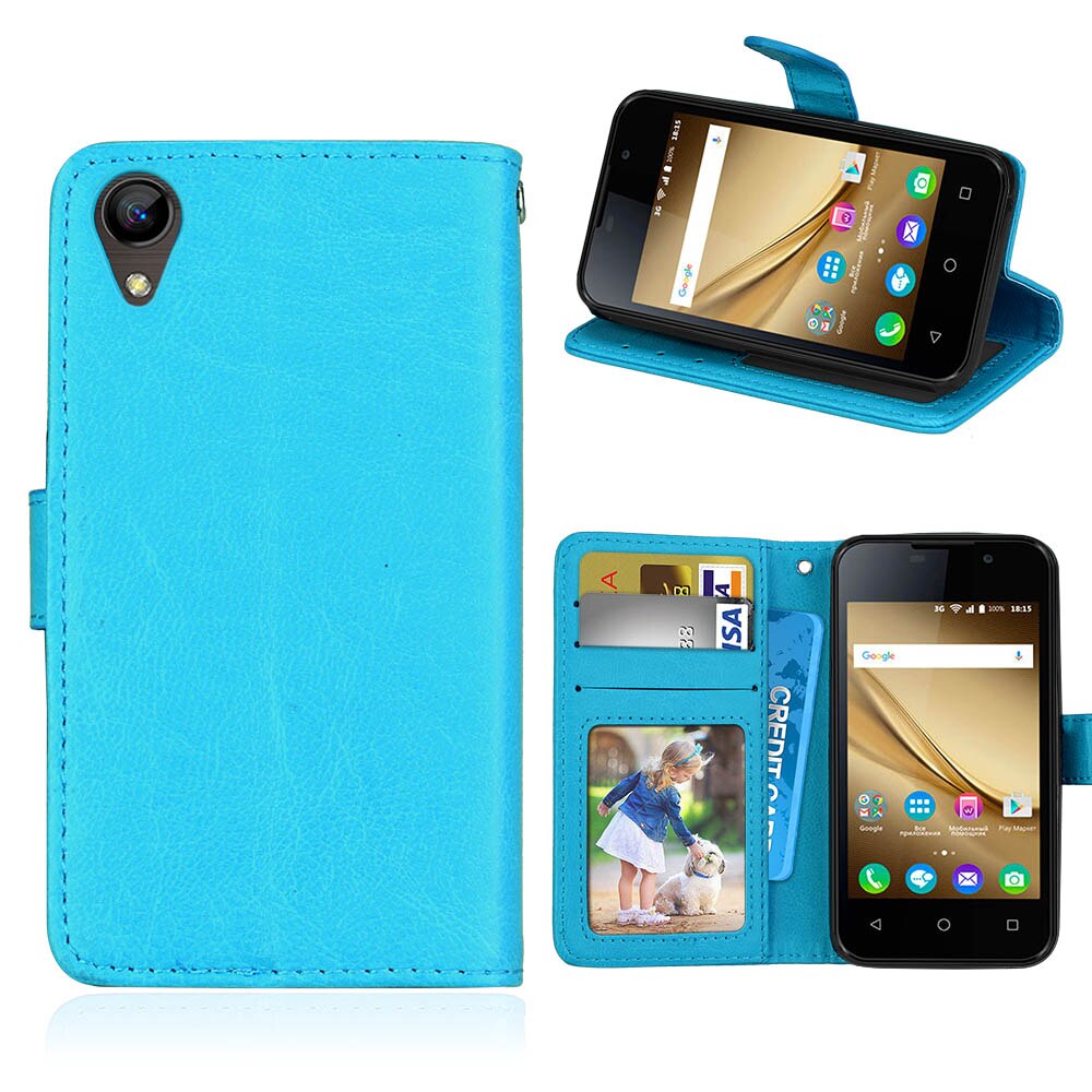 Étui portefeuille à rabat en cuir PU pour BQ S Mobile 4072, Mini Coque, support, étui: Blue