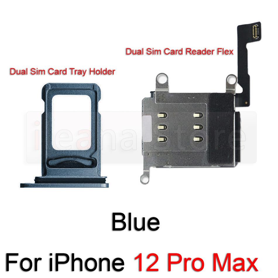 Original Dual Sim Card Reader Flex Cable For iPhone 12 Pro Max Sim Card Tray Slot Holder Adapter Socket Connector Replacement: 12 Pro Max Blue