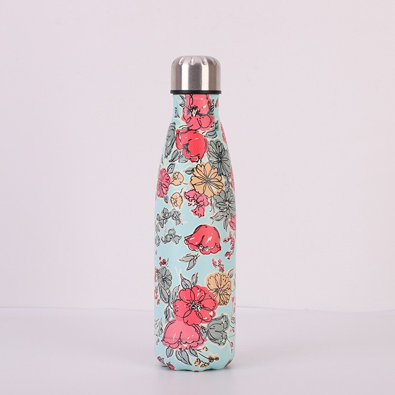 Blumen- Wasser Flasche 500ml Sport Isolierte Wärme Kälte Tasse Edelstahl Thermoskanne Fitnessstudio Shaker Tragbare Getränk Flasche Tee becher
