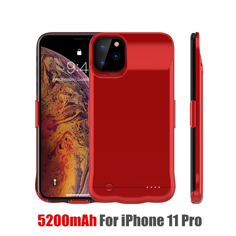 Fundas para cargador de batería Amstar, funda trasera para cargador de batería de 5200/6200mAh para iPhone 11 Pro Max X XR XS Max: HK28 Red 11 Pro