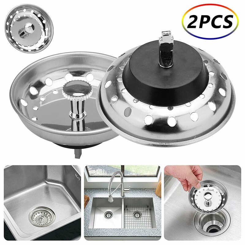 2PCS Kitchen Sink Disposal Strainer Anti-Clogging Stainless Steel Waste Plug Drain Filter Sieve Stopper Strainers Basket Filter
