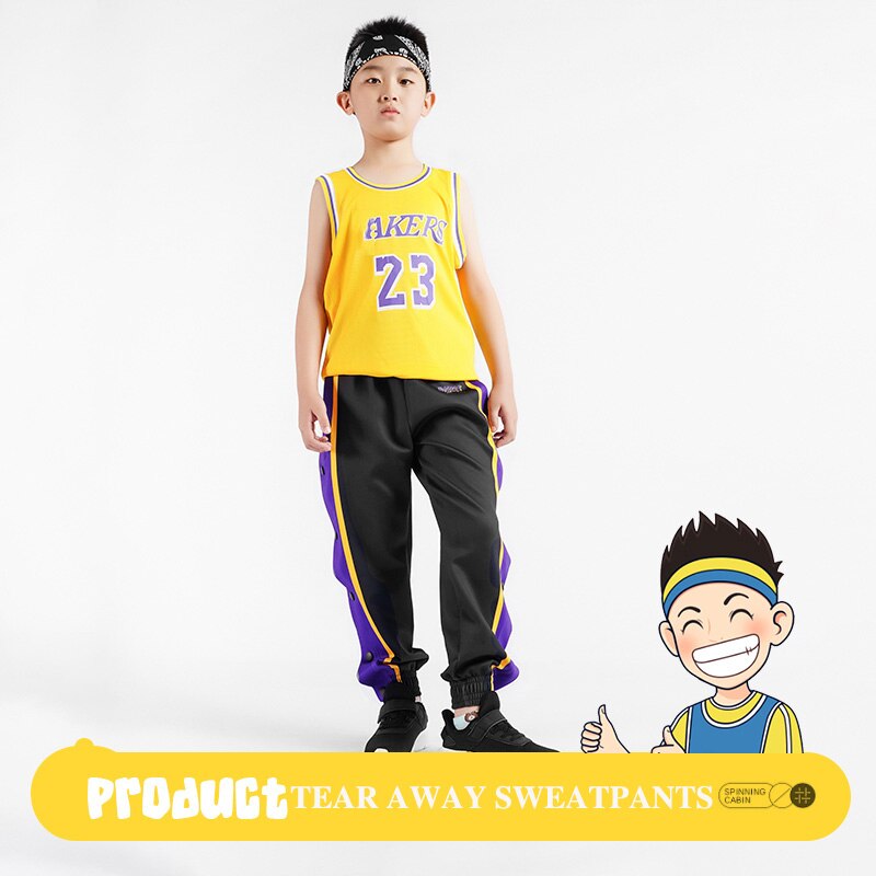 Basketball Pants For Kids Boys Trousers Side Split Snap Button Joggers Workout Keep Warm Windproof Training Tear Away Trackpant