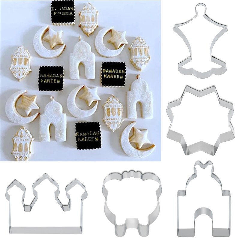 Emporte-pièce Eid Mubarak, décor de mosquée, lune, étoile, Biscuit, moule pour la maison, fête musulmane islamique, outil de cuisson DIY
