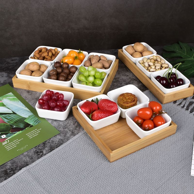 Ceramic Sauce Dish Divided Dipping Bowl Tray Condiment Dish Storage Tray for Kitchen Spices Vinegar Nuts Sushi Vinegar