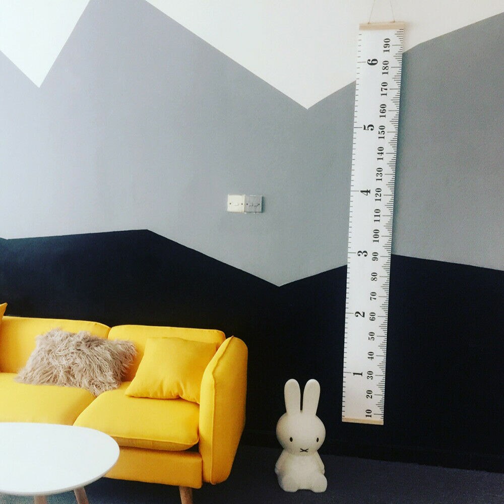 Barn tillväxtdiagram, träram tyg canvas höjdmätningslinjal från baby till vuxen för barnrumsdekoration 7.9 x 79in
