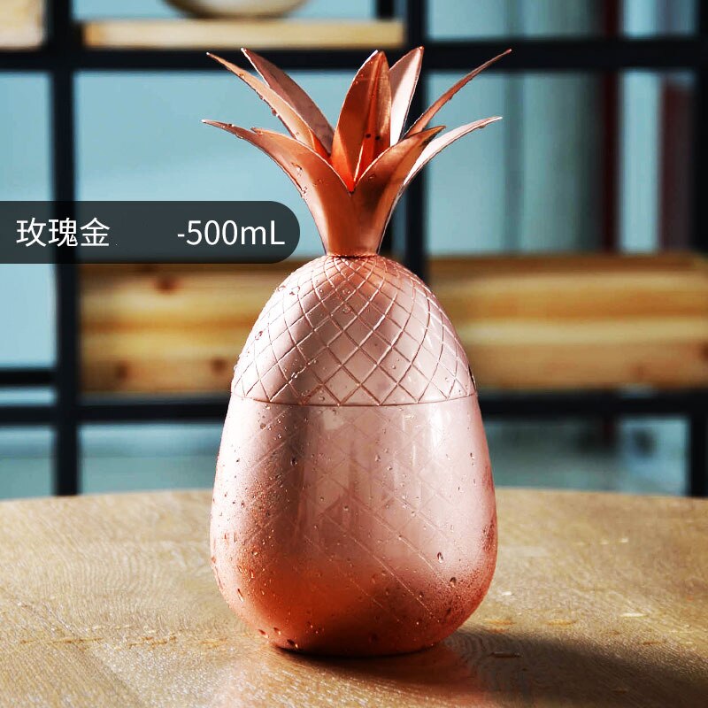 304 Rvs Ananas Glas Cocktail Glas Creatieve Mixologie Speciaal Glas Metaal Glas Herbruikbare Stro: Rose gold