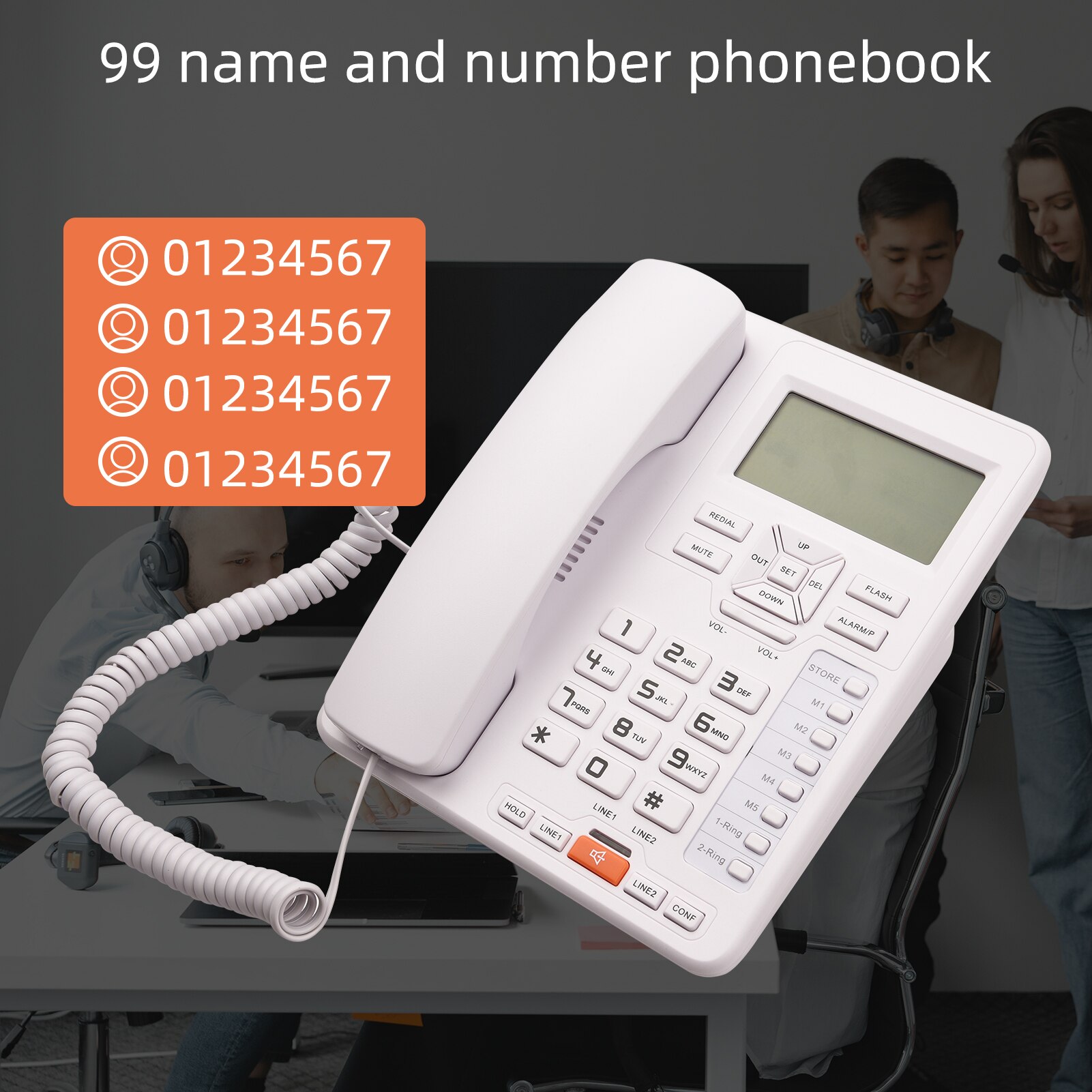 OR6400 2-Line Desktop Corded Telephone with Answering System Caller ID/Call Waiting Backlight LCD and Handset/Base for Office