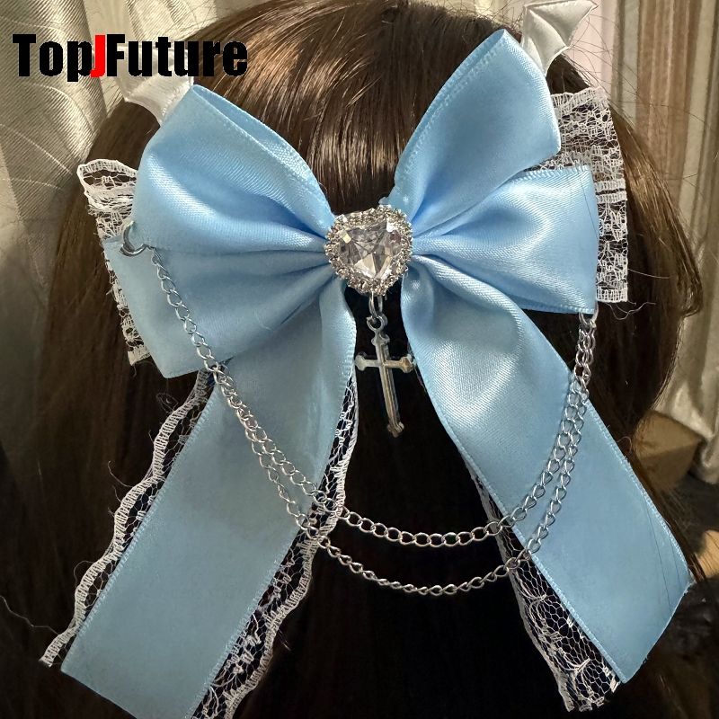 Gothic dark punk Subculture Abi y2k Millennium Girl lovely Little Devil cross Pendant Chain Lace hairgrips Hairpin clip 