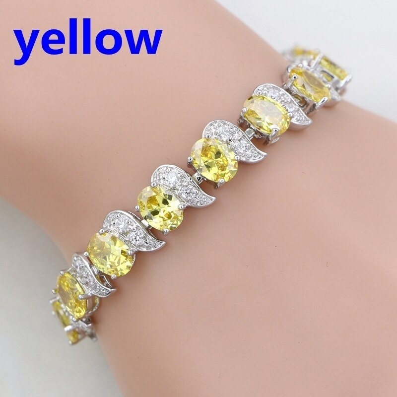 Klassieke Rode Granaat Wit Zirconia Charm 925 Sterling Zilveren Ketting Link Armband Voor Vrouwen Gratis Box: YELLOW