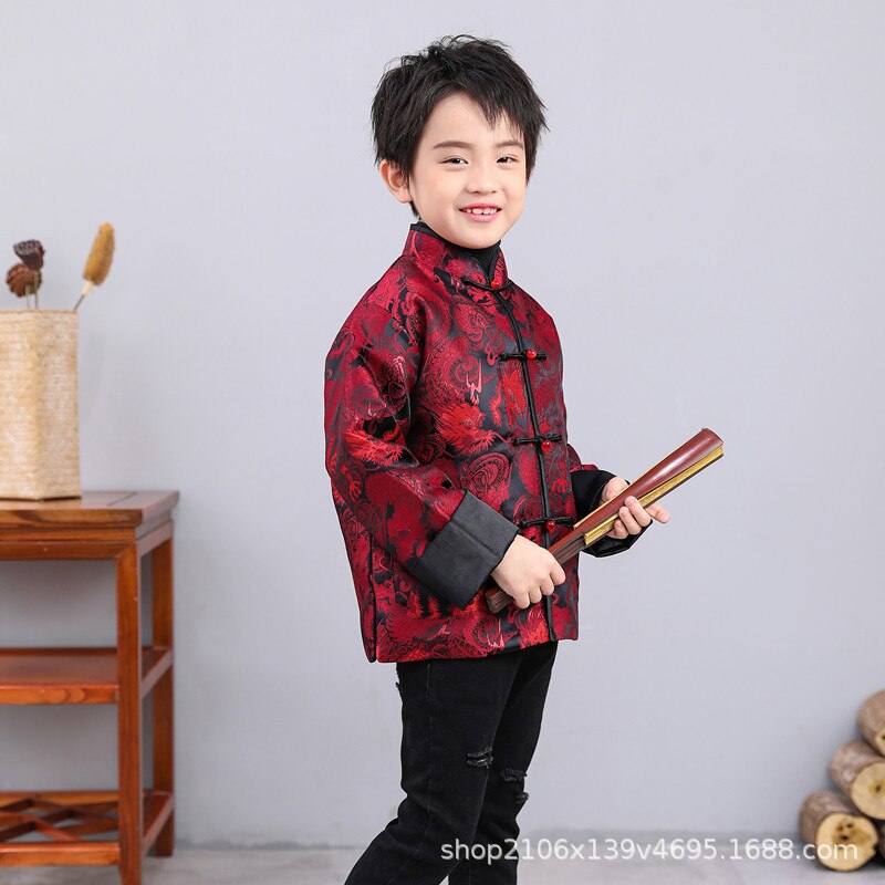 Kids 2022 Year Tang Suit Chinese Traditional Clothing Dragon Embroidery Long Sleeve Spring Festival Performance Costume: Color1 / 120 (115-124CM)
