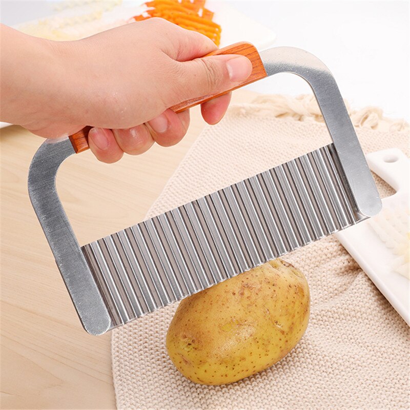 Ttlife Rvs Golvend Mes Aardappel Cutter Tool Keuken Speciale Gadget Met Houten Handvat Franse Fry Cutter