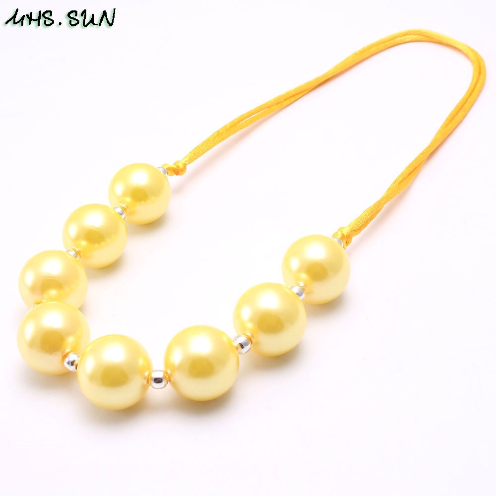 MHS.SUN Fashion Design Girls Pearl Chunky Beads Necklace Kids Child Chunky Bubblegum Necklace gioielli in corda regolabile