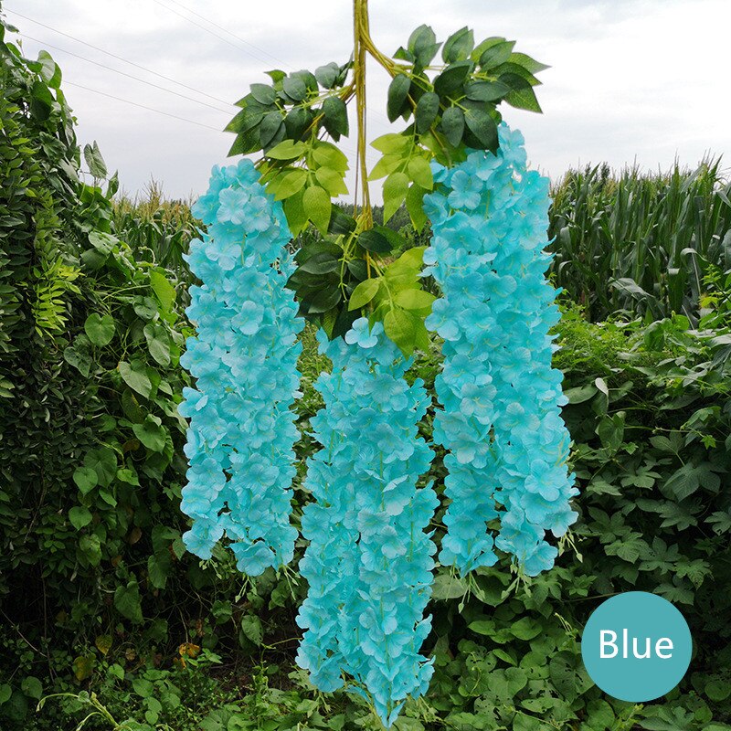 Artificial wisteria flower vine ceiling DIY wedding arch rattan bean flower string bunch party home Christmas flower wall decor: Blue B