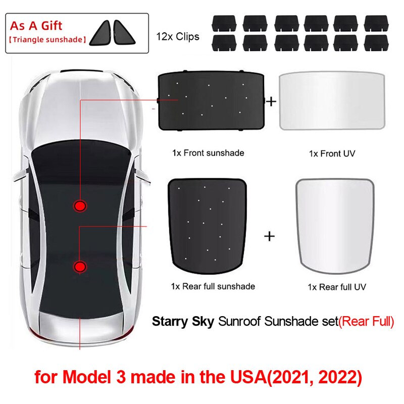 Parasol de techo de vidrio para coche Tesla, parasol frontal y trasero para parabrisas Skylight, sombreado UV, actualización, modelo 3, , 2022