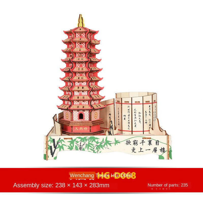 3d Liefde Pavilion Building Model Hand Geassembleerd Houten Puzzel Speelgoed Manual Jigsaw Board Kit Diy Montage Puzzels Speelgoed