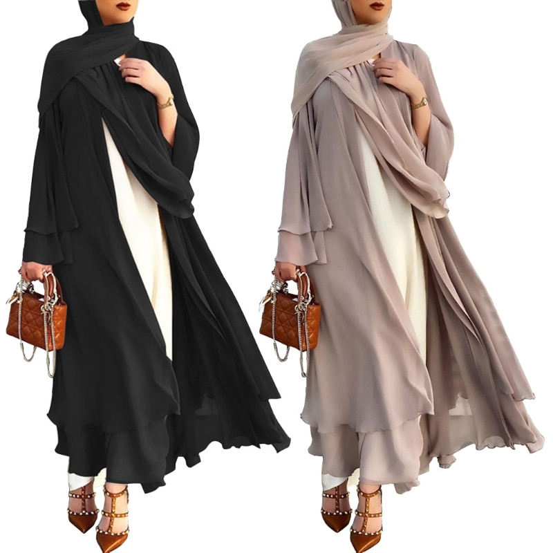 Vrouwen Moslim Lange Mouwen Flowy Maxi Vest Islamitische Open Voorzijde Kimono Abaya Gewaad Turkije Kaftan Effen Kleur Belted Loose Dubai C