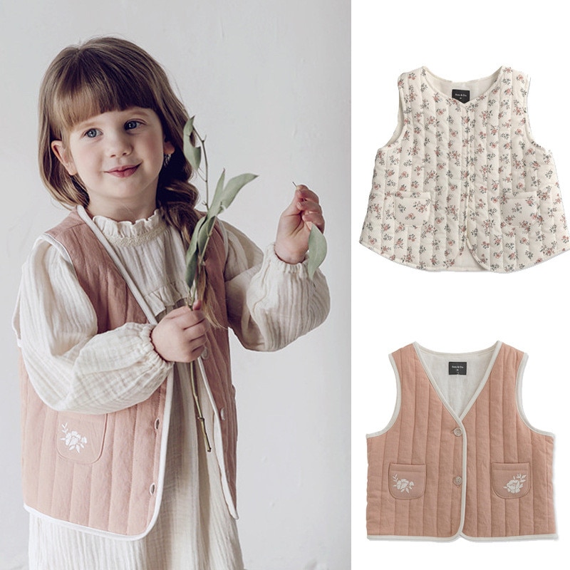 Enkelibb Mooie Kids Meisjes Bloemen Vest Winter Dikke Katoenen Vesten Su Korea Stijl Baby Kleding Tops