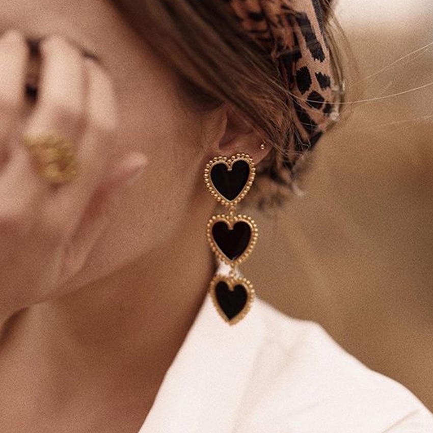 Vintage Bohemian Red Heart-shaped Earrings For Women Gold Punk Dangle Earring Brincos Statement Earings Jewelry Party