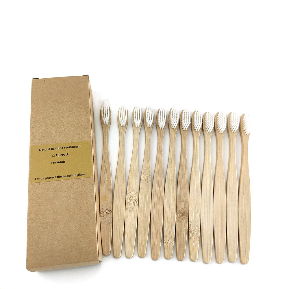 Brosse à dents en bambou , fibre souple, manche en bambou solide, , santé buccale, voyage, 12 pièces/paquet: 1200-L-1