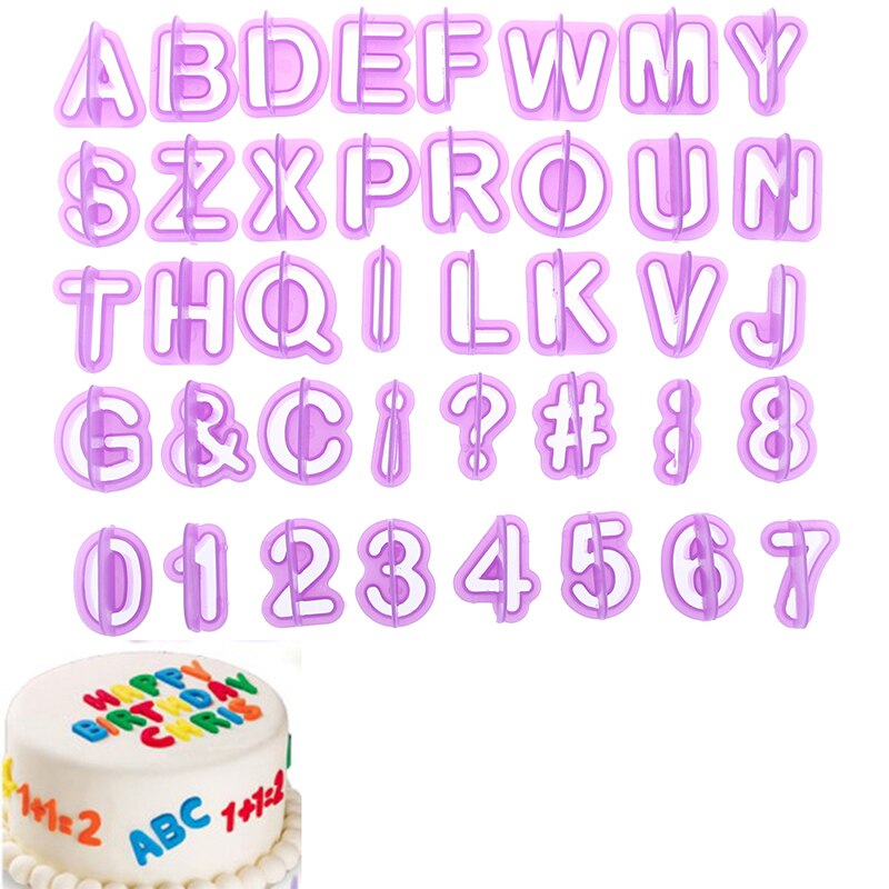 40 stk /1 sæt bogstav font plast kage udstikker fondant værktøj bagning kage form dekoration presse wienerbrød diy