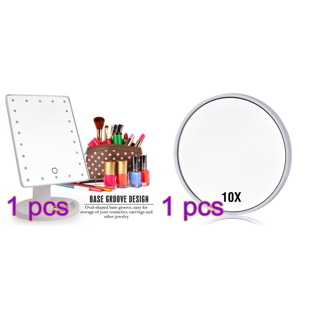 22 LED Lights Touch Screen Adjustable 180 Degree Rotation Makeup Mirror 1X 10X Magnifying Mirrors Vanity 16 Lights Table Mirror: 22 Led White Set