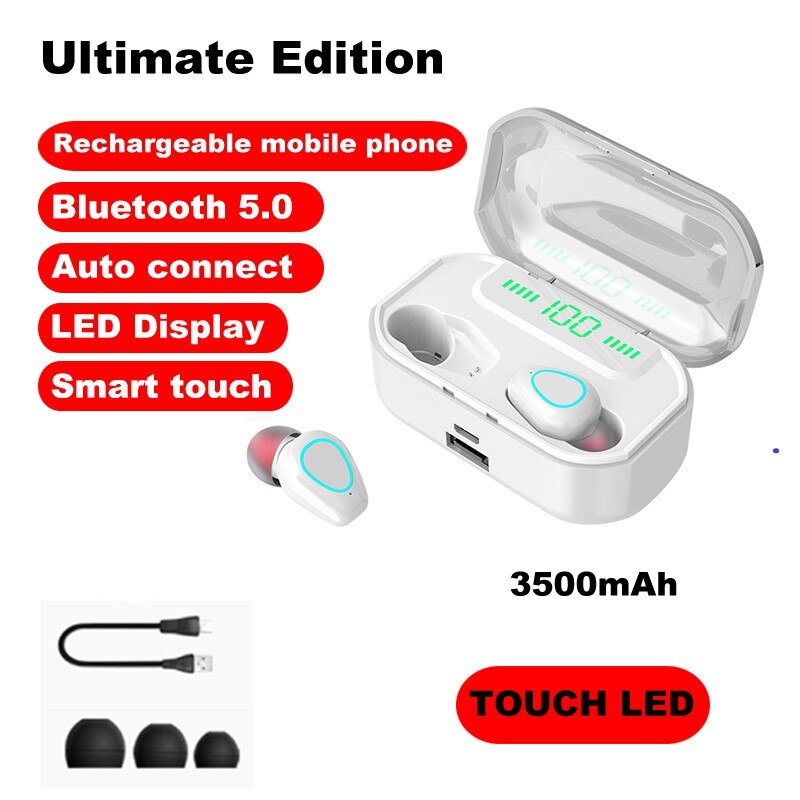 3500mAh Bluetooth 5.0 sans fil écouteurs casque tactile contrôle écouteurs TWS Sport casque bruit annuler LED affichage étanche: LED white