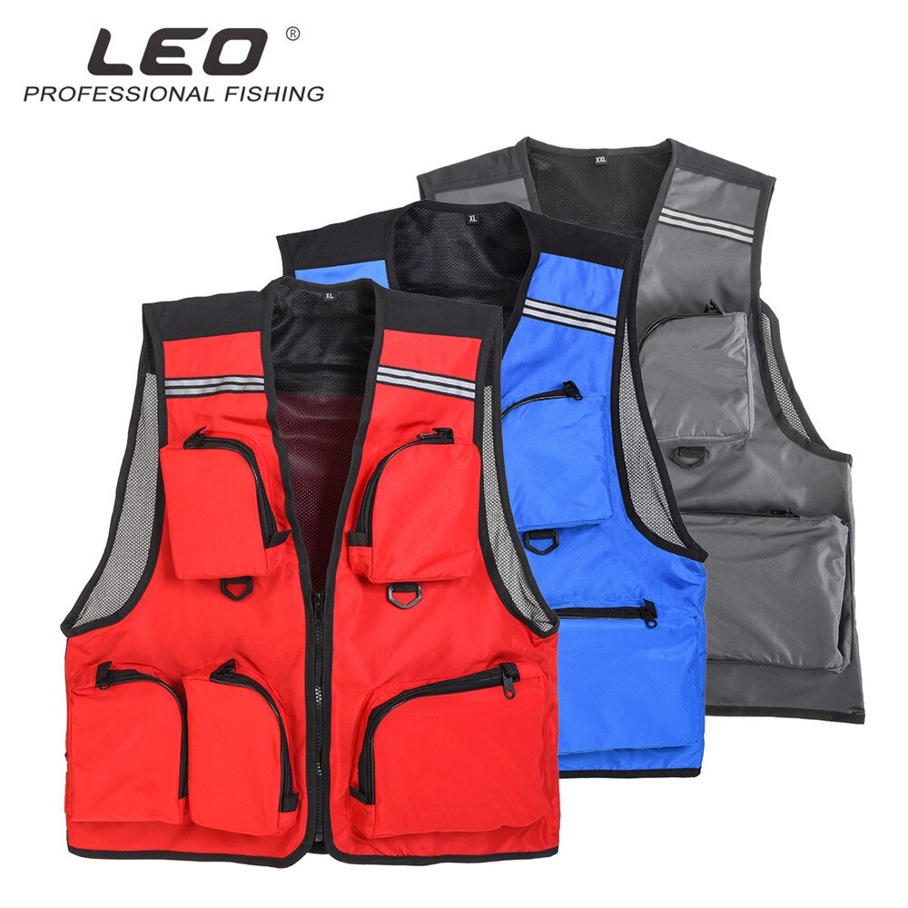 Leo fiskeri vest redningsvest l / xl / xxl sport mænd sikkerhed overlevelse tøj multi lomme vest udendørs svøm fluefiskeri tøj gear