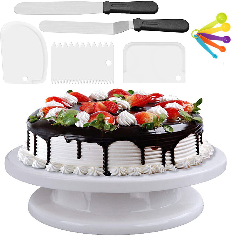 Cake Stand Turntable Rotating Base Cake Plastic Dough Knife Decorating 11 Inch Cream Cakes Stand set Cake Rotary Turntable tool
