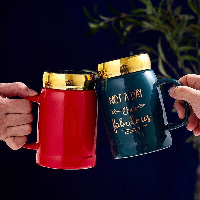 coffe cups with lid spoon Brief Mirror porcelain green red ceramic mug NOT A DAY Beer mug Office Home Couple lover