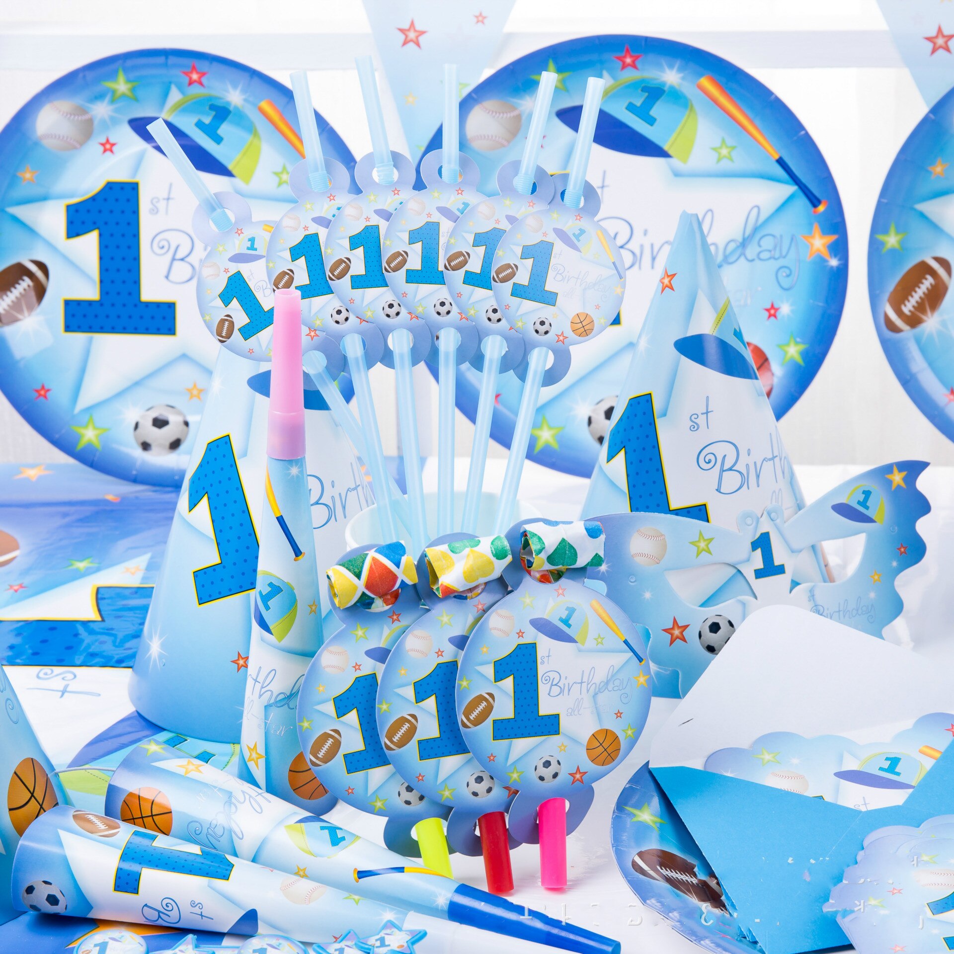Baby party leveranser set blå sport pojke tema födelsedagsfest leveranser baby barn fest leveranser set
