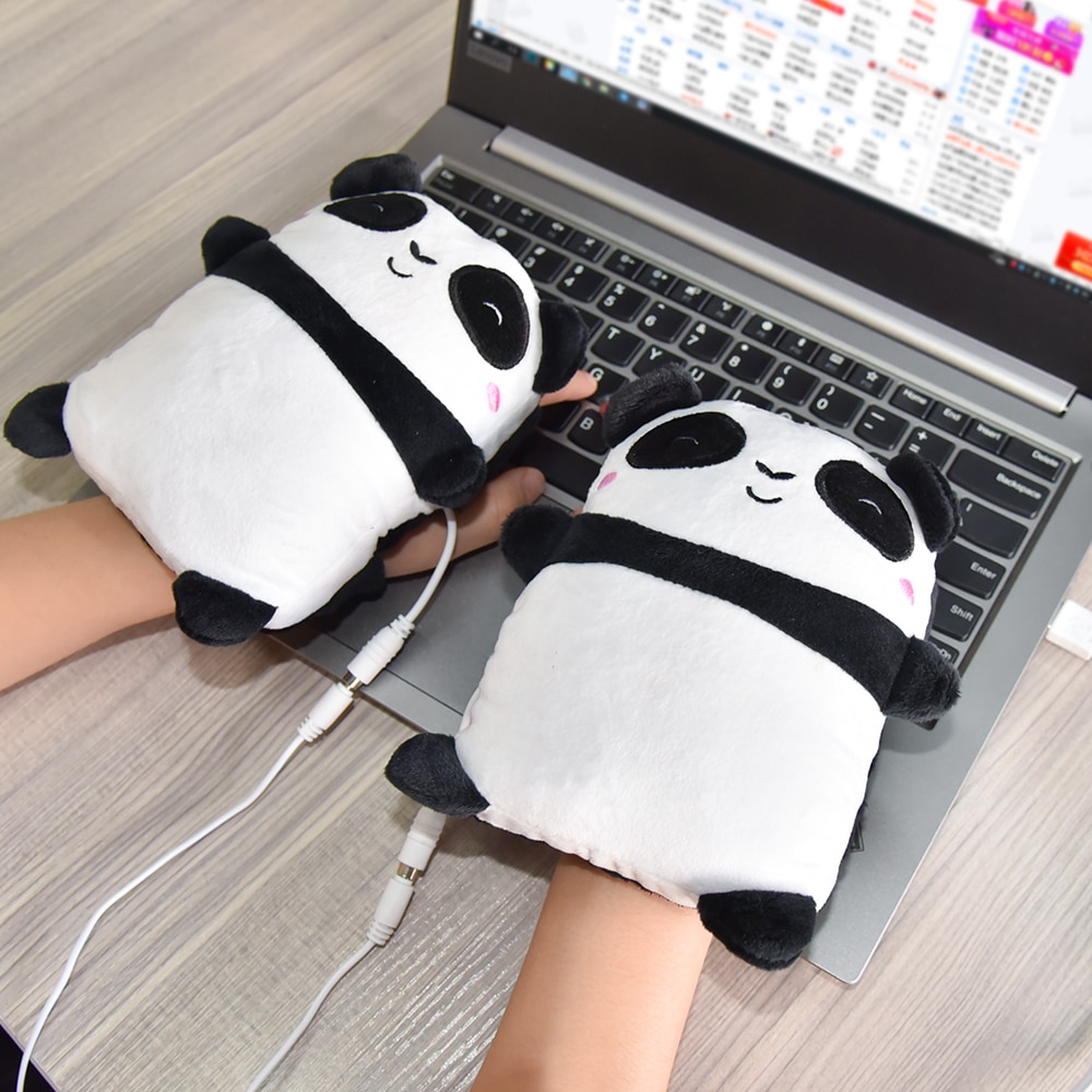 Hand Warmer USB Electric Heated Gloves Cute Panda Shape Fingerless Warm Winter Laptop Gloves Heating Hands Warmer Christmas