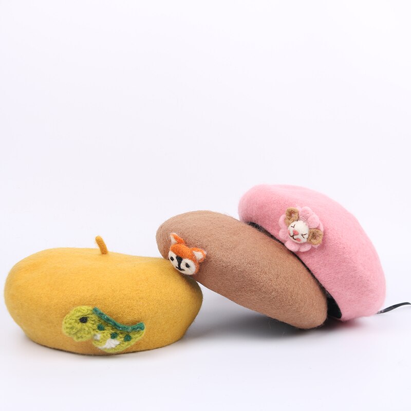 Boinas de inverno meninas de lã crianças boina quente chapéus meninas boina boné liso com chapéu de inverno animal bonito para 4-8 anos de idade ZZ-406-2