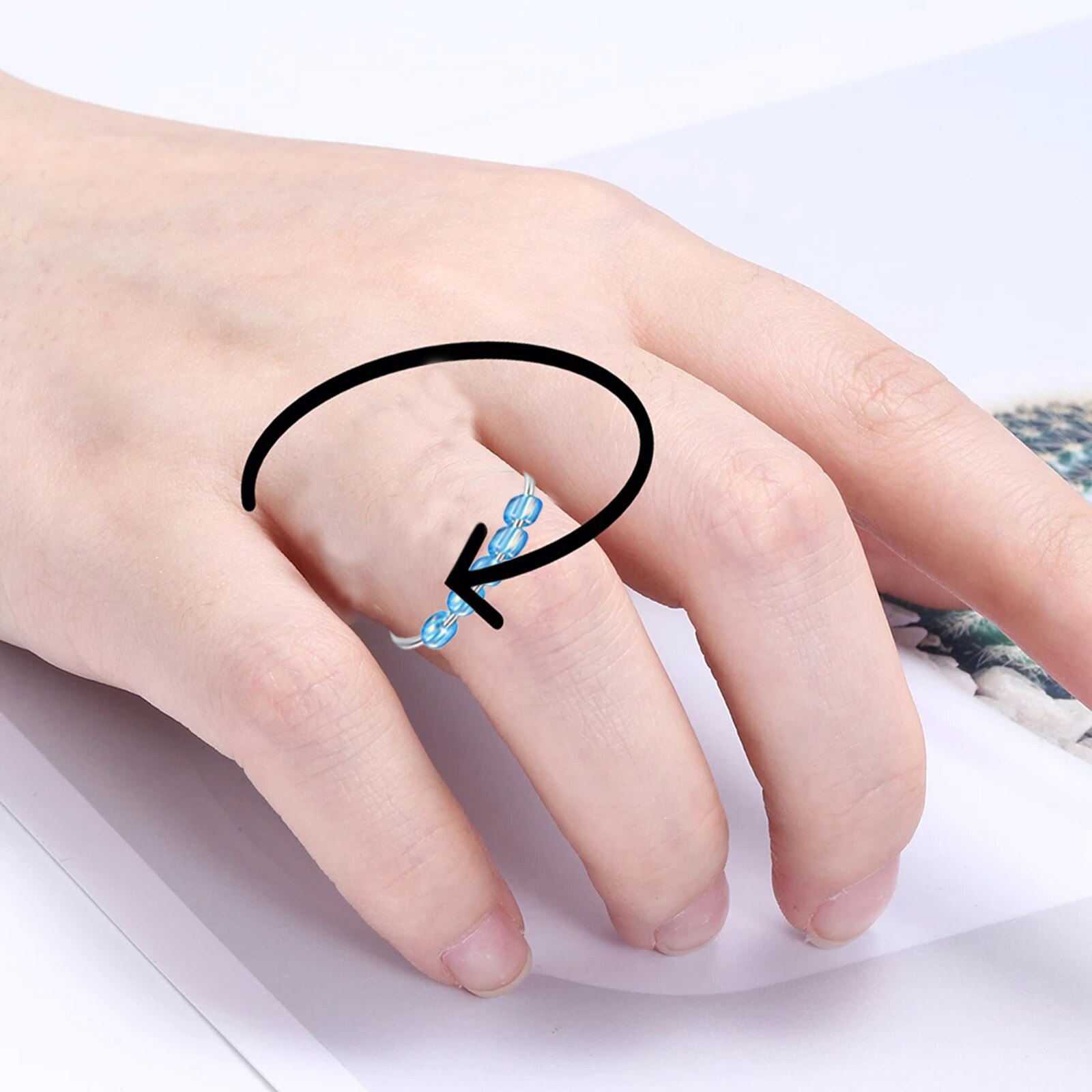 Fidget Beads Fidget Ring Spinner Single Coil Spiral Fidget Ring Beads Toy For Girl Women Rotate Freely Antistress Anxiety Ring