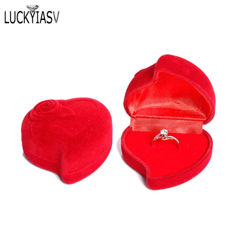 8 Kleur Hartvorm Fluwelen Ring Box Engagement Bruiloft Sieraden Dozen Rose Bloem Houder Voor Lover: Red