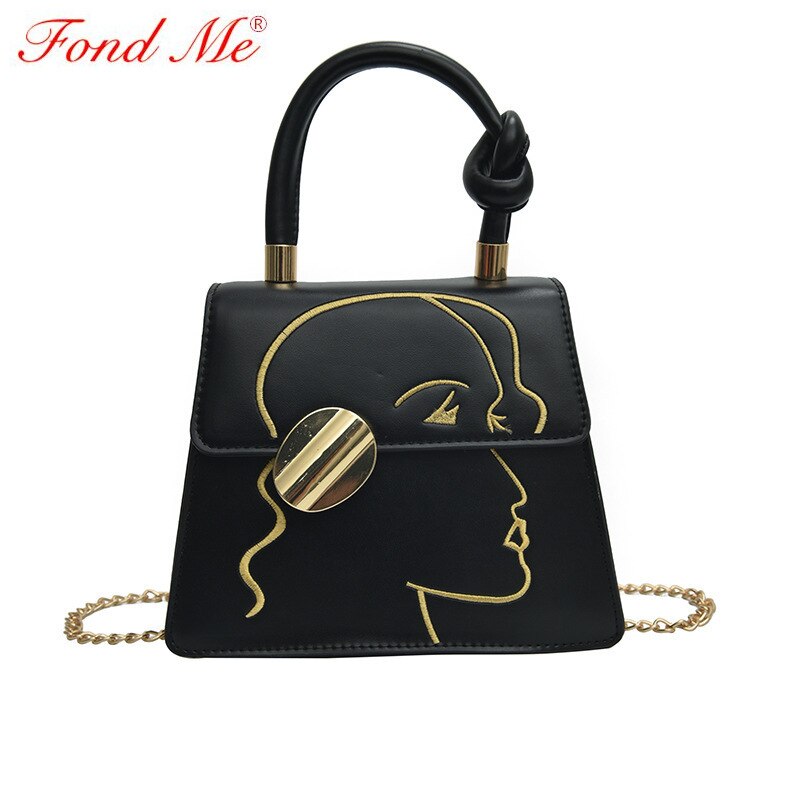 All -Matching Messenger Bag Retro Embroidered Shoulder Bag: Black