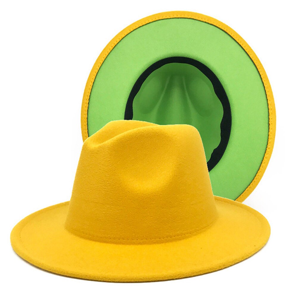 Chapeau en feutre pour femmes, couleur vert citron, chapeau fédoras jaune, à la , couleur mixte, jazz, blanc et rose: WHITE