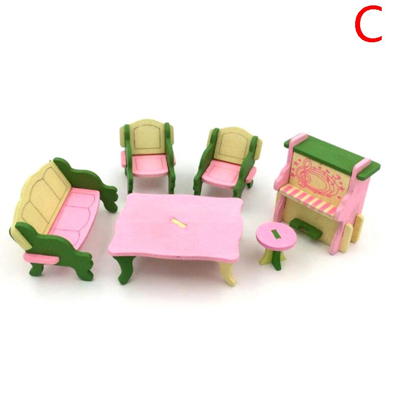 1:12 Dollhouse Miniature Furniture Wooden Bathroom Bedroom Restaurant Set For Dollhouse Decals: C