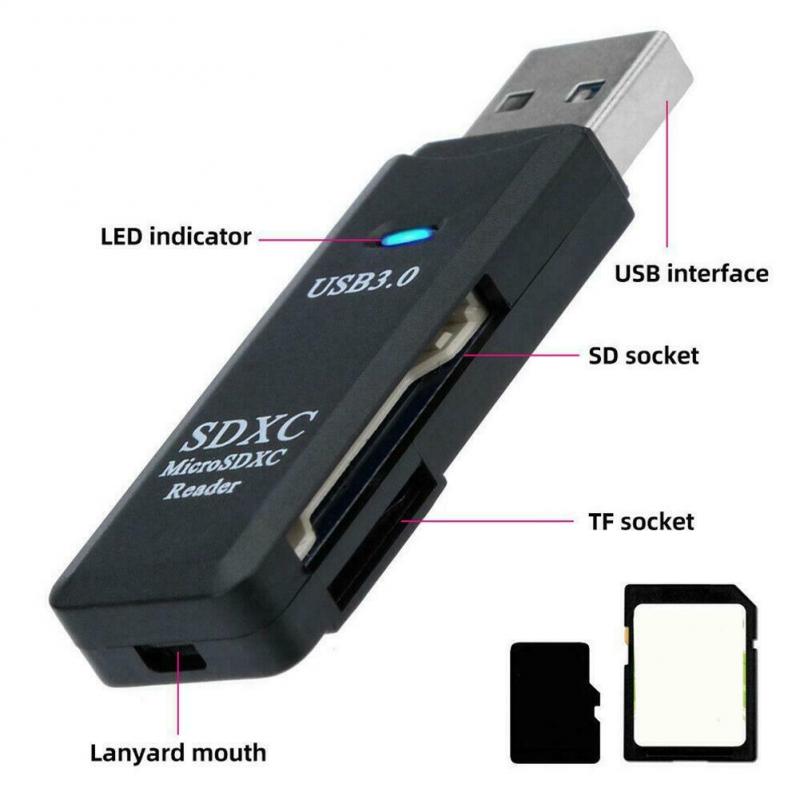 2 in 1 usb 3.0 kortlæser micro sd tf kort hukommelseslæser højhastigheds multi-kort skriver adapter flashdrev bærbar tilbehør