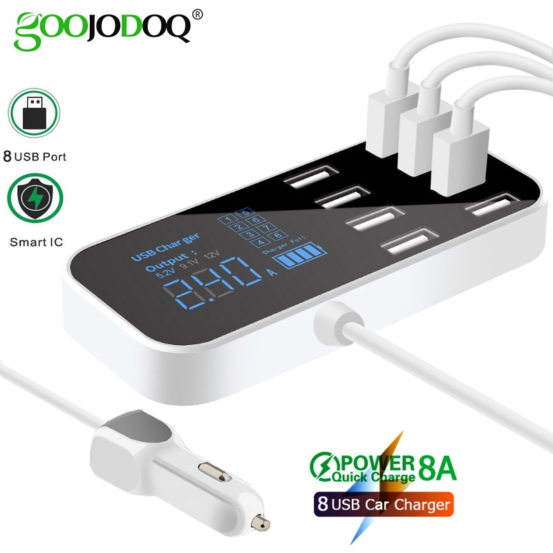 Goojodoq 8 Poorten Usb Car Charger Led Digitale Display Snel Opladen Voor Iphone 11 Pro Max Samsung Xiaomi Huawei Auto telefoon Oplader