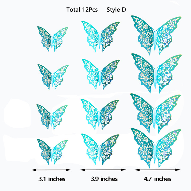 3D Royal Blue Hollow Paper Rose Flower Butterfly Wall Sticker Living Home Decoration Wedding Butterflies Decals: Indigo Blue Style D