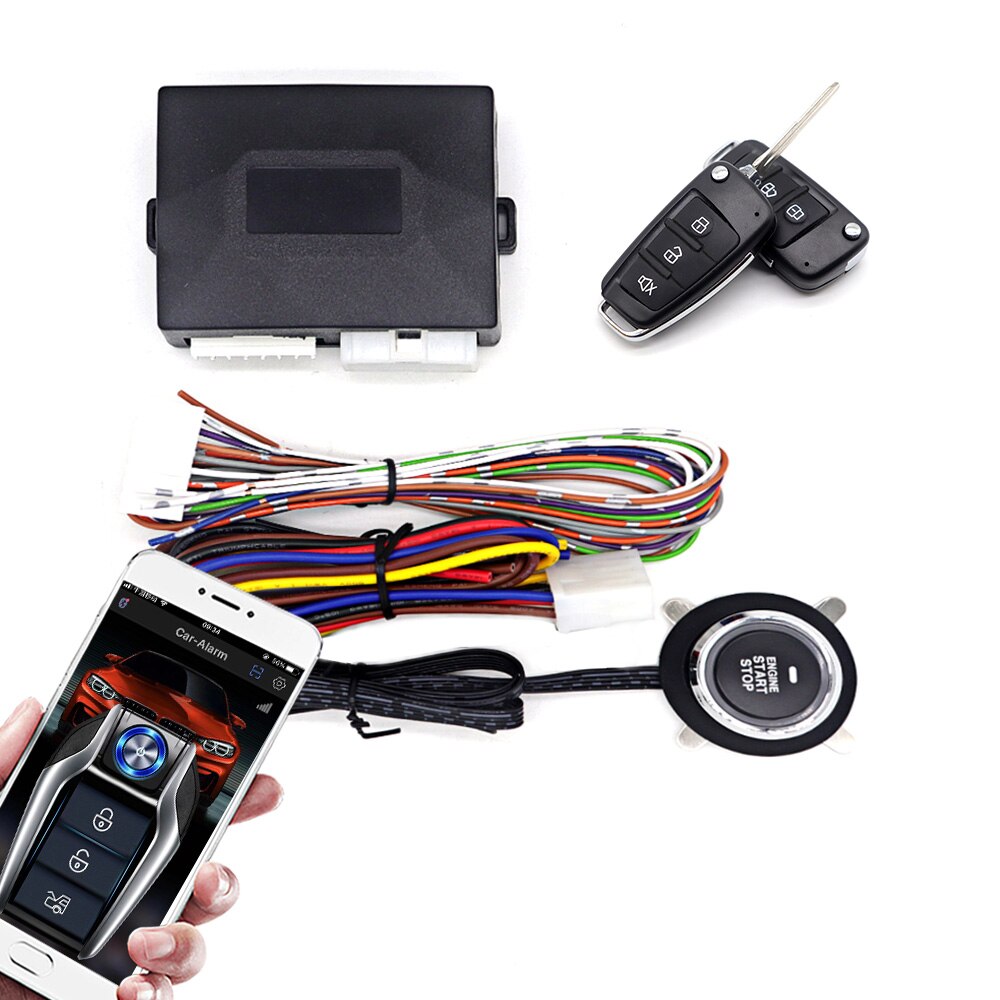 Car Alarm System Engine Ignition Start Stop Button Push Start System Remote Start Phone APP Control Car Kit Central Locking Car: DQD-LY(D288)