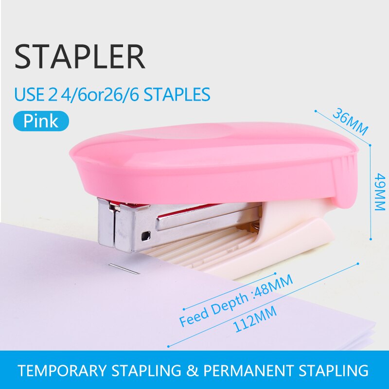 1pc Color Durable Stapler Useful Stapler Book Paper Binding Stapling Machine student Stationery Office Binding Supplies: Pink