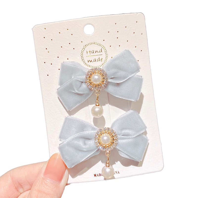 Coreano veludo arco hairpins crianças tecido borla pérola grampos de cabelo artesanal moda jóias headpiece acessórios para o cabelo das meninas