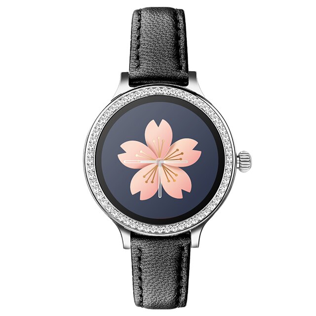 IP68 Smart Horloge Fitness Armband Activiteit Tracker Hartslagmeter Bloeddruk Sport Smartwatch Voor Vrouwen: Leather Black